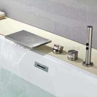 瀑布冷热水全铜 捷仕极简拉丝镍缸边浴缸龙头分体式 10年质保