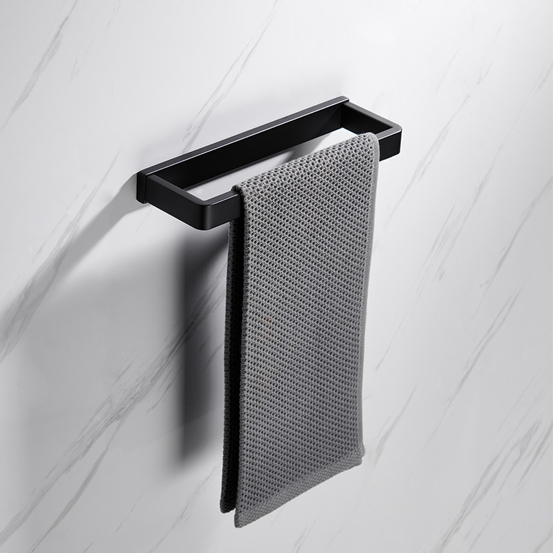 德国黑色304不锈钢卫生间毛巾环浴室小毛巾架擦手巾架子免打孔