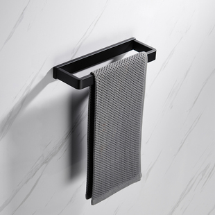 德国黑色304不锈钢卫生间毛巾环浴室小毛巾架擦手巾架子免打孔