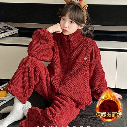 女童珊瑚绒秋冬加厚保暖家居套装
