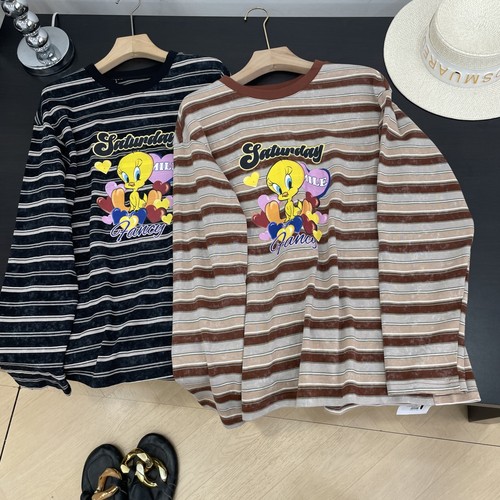 T恤条纹小众时尚新款2025冬季休闲裤直筒长袖女 K#16