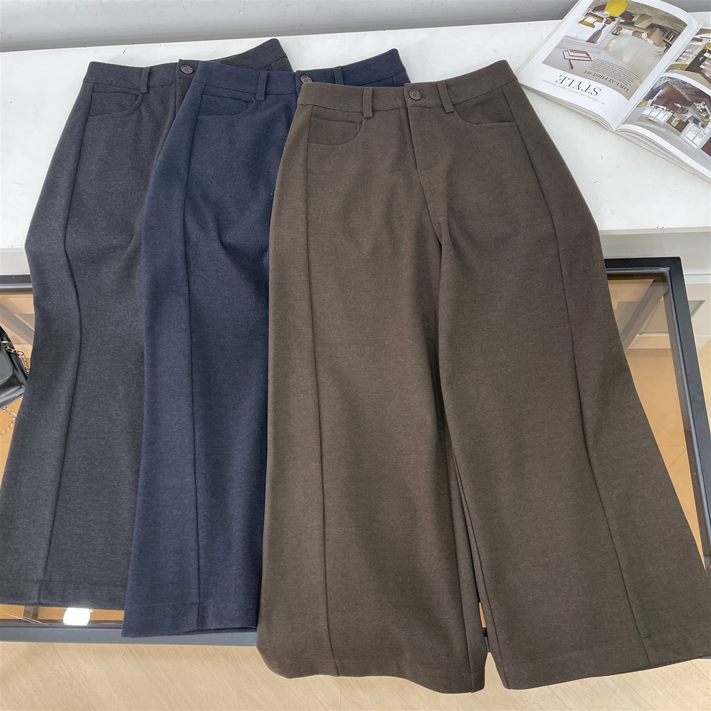 【楠】高腰休闲阔腿裤女薄款2025新款高腰宽松垂感不皱直筒裤L#2