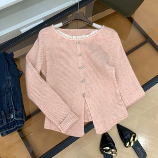 2025宽松纯色长袖 单排扣小众秋季 上衣女 新款 针织衫