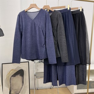 V领收腰垂感A字裙两件 2025新款 设计感上衣半身裙套装 女秋季