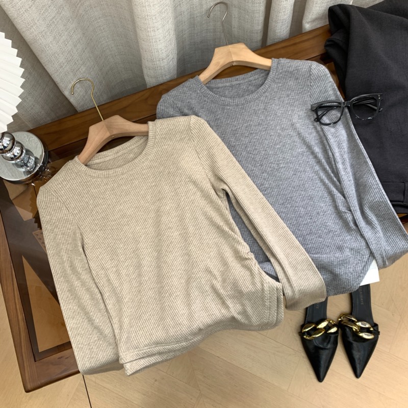 T恤长袖圆领套头通勤百搭不规则设计修身打底衫女 C#16