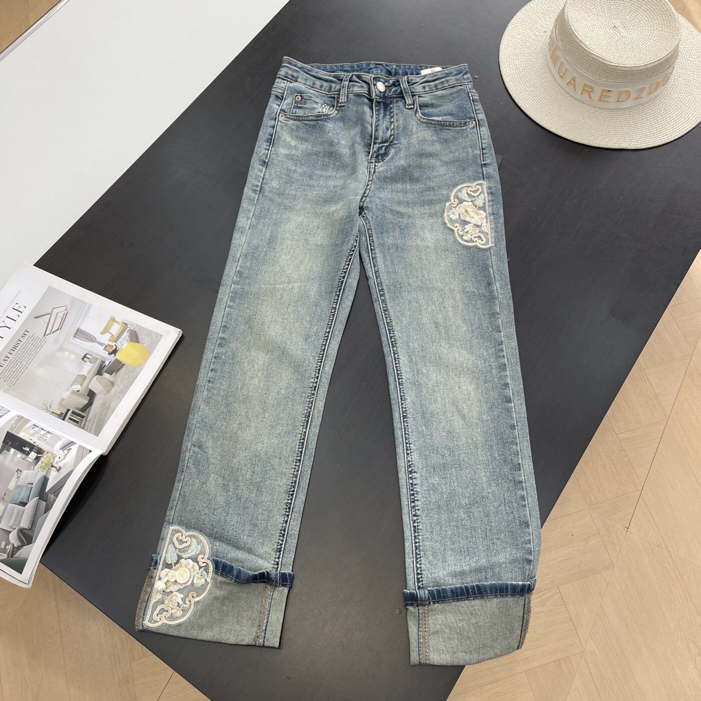 牛仔裤直筒百搭磨白做旧小众时尚休闲秋季长裤女 I#19