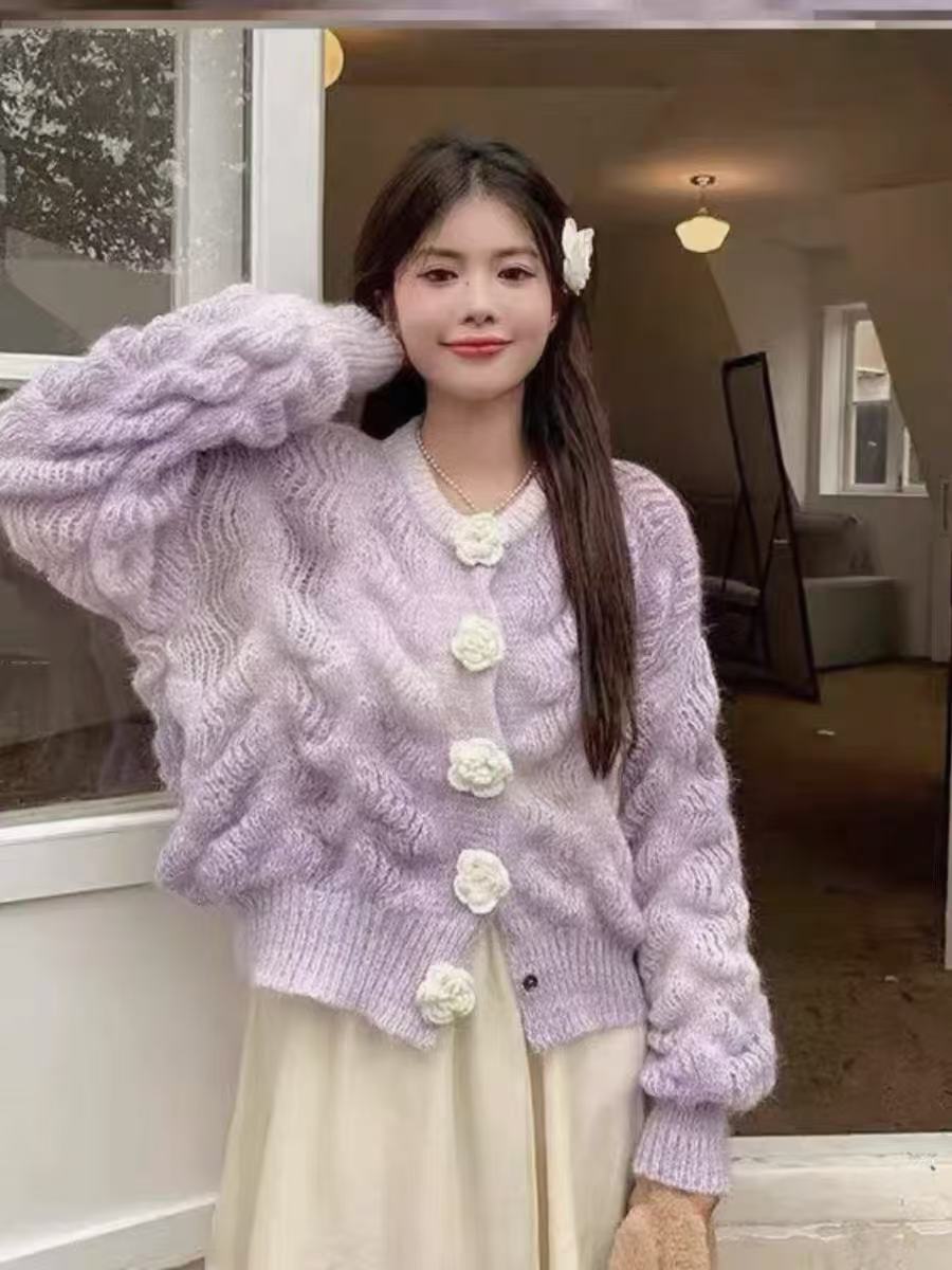 减龄毛衣甜美穿搭秋冬温柔韩系针织开衫外套K#16