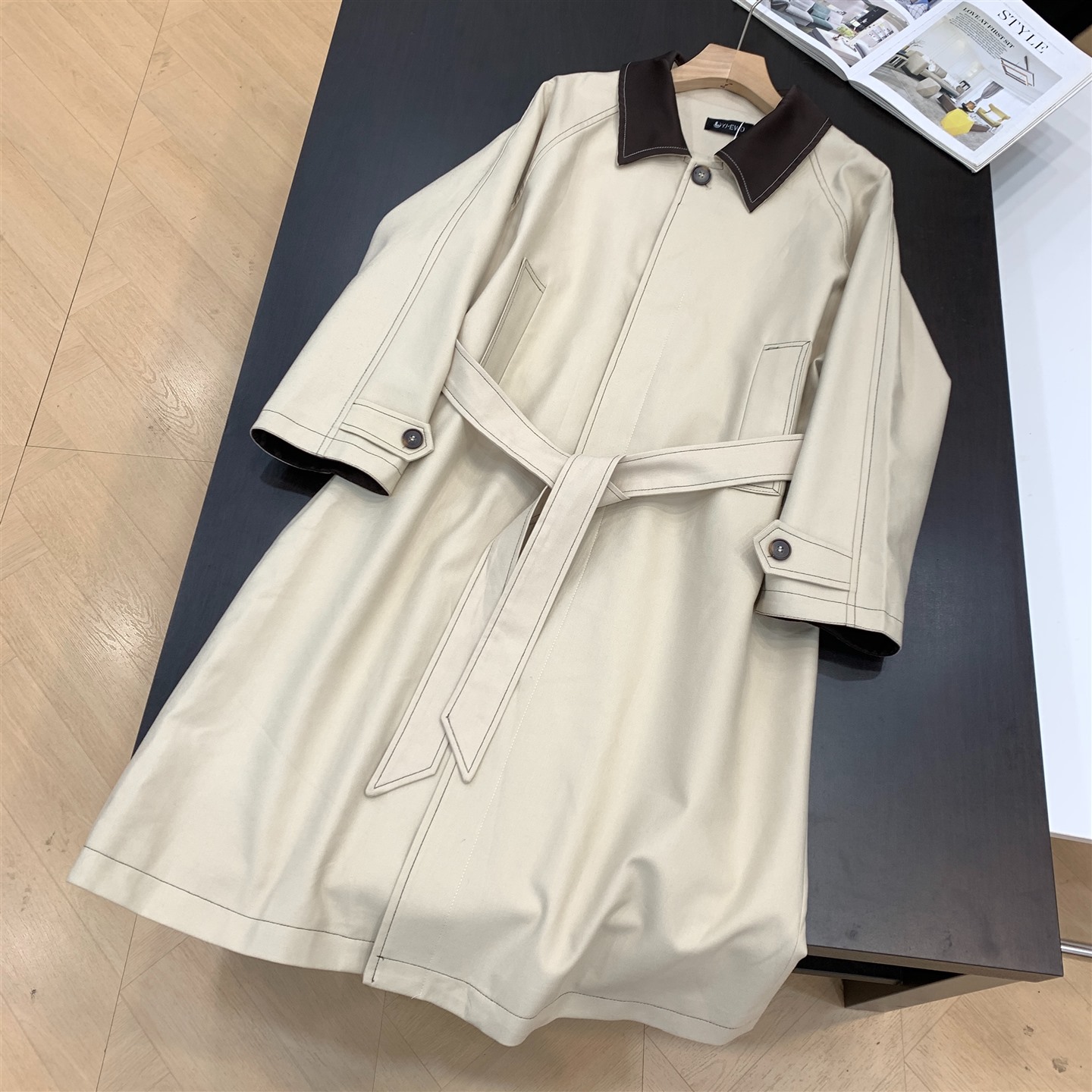 明线风衣大衣女秋冬新款通勤风韩版气质百搭长款外套K