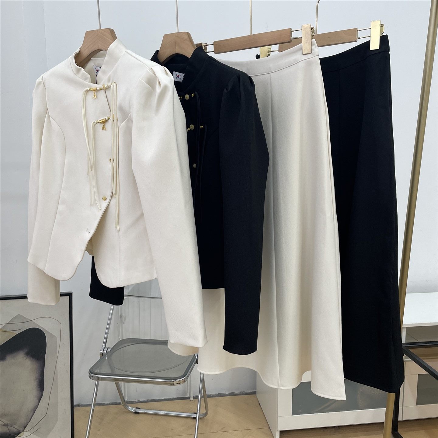 套装新中式国风盘扣气质外套上衣搭高级感A字裙L#23