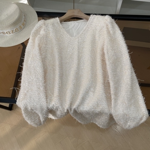 蕾丝上衣K 女秋薄减龄遮肚藏肉打底衫 高级感衬衫 收腰雪纺衫