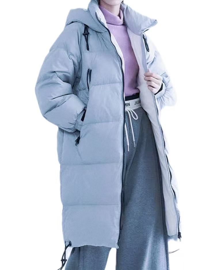 【楠】2025秋冬新款韩版中长款过膝连帽棉服宽松保暖外套L#9