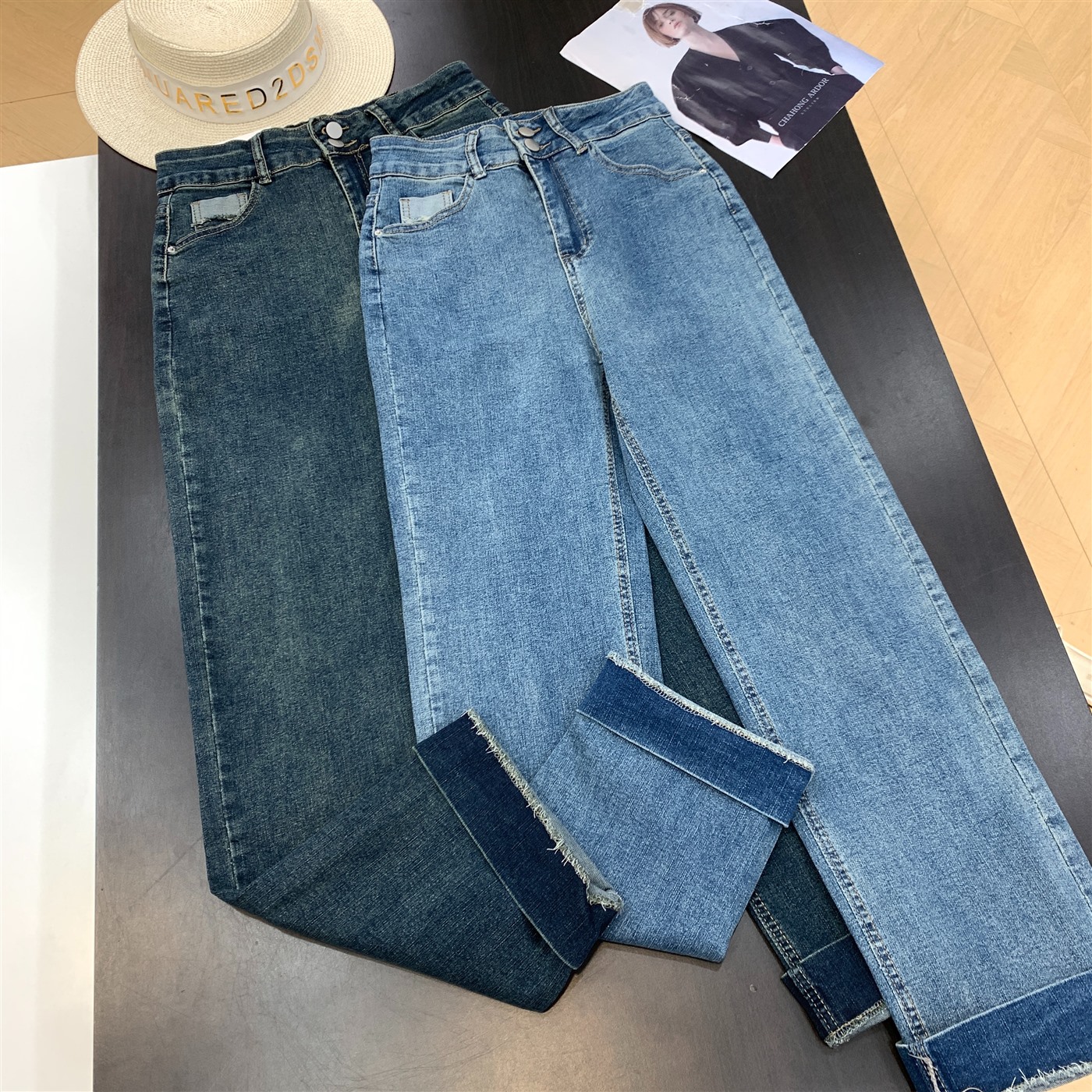 牛仔裤纯色四季时尚新款高腰2025休闲直筒长裤女 H#29