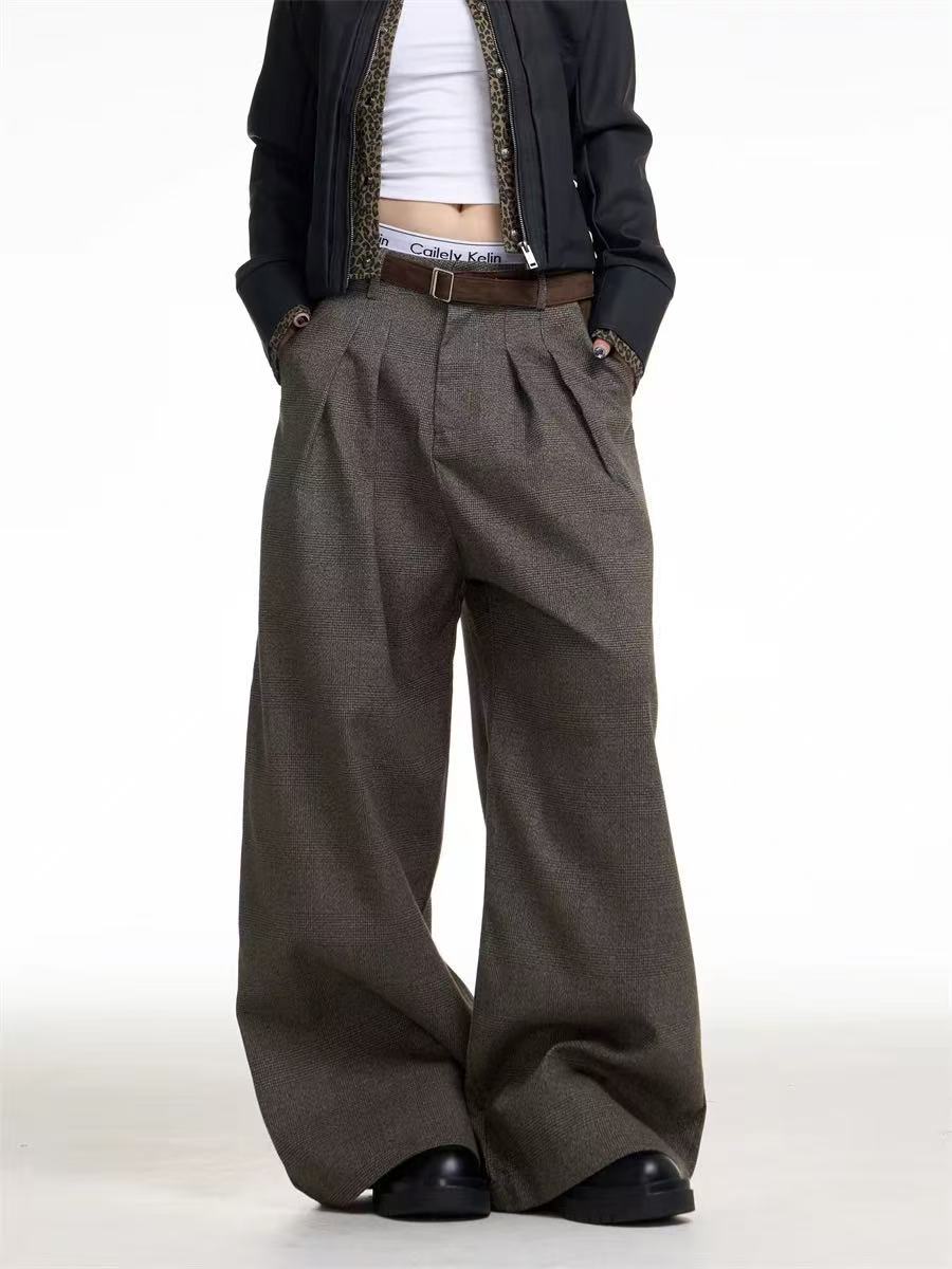 【楠】高腰窄版直筒西装裤高级感垂感阔腿裤女秋季新款宽松西装裤
