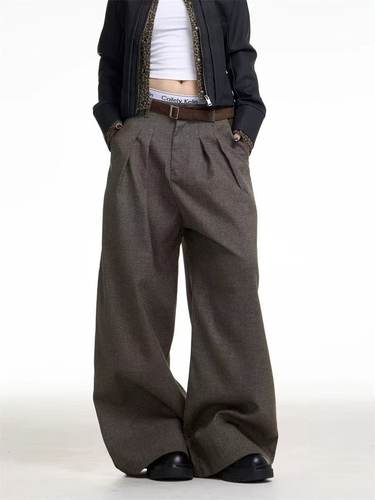 高腰窄版直筒西装裤高级感垂感阔腿裤女秋季新款宽松西装裤