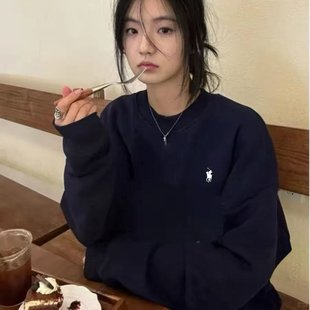 纯色圆领长袖套头卫衣女秋冬季新款宽松显瘦无帽上衣L#30