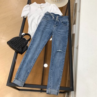 铅笔裤 时尚 简约百搭小脚裤 牛仔裤 高腰秋季 女 复古新款