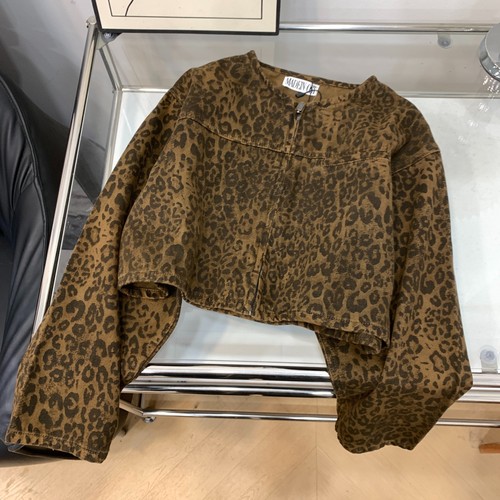 秋冬新款时尚美式复古风设计感豹纹短款牛仔外套女K#6