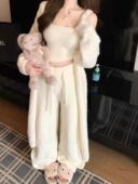 毛衣K 阔腿长裤 长款 背心 冬季 新款 法式 慵懒风气质套装