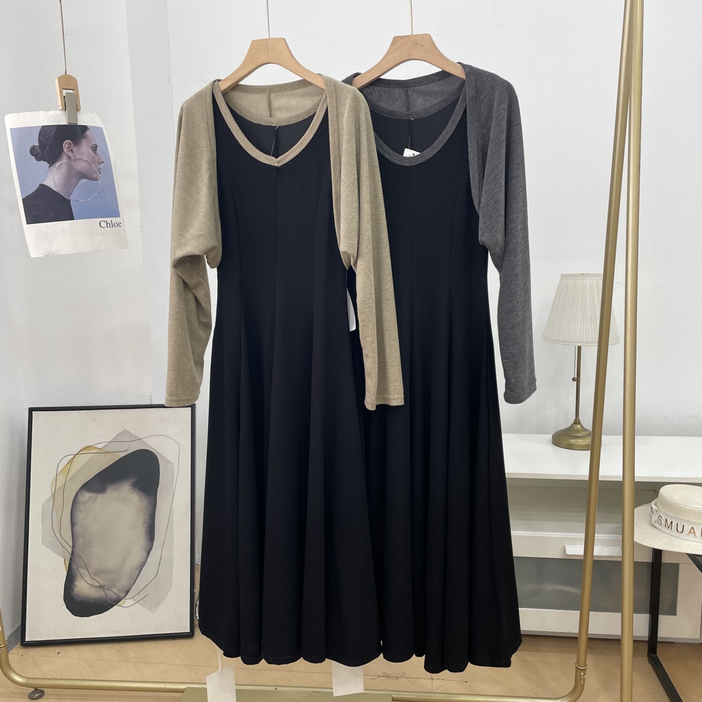 两件套背心连衣裙搭纯色长袖上衣休闲百搭小众设计I#9