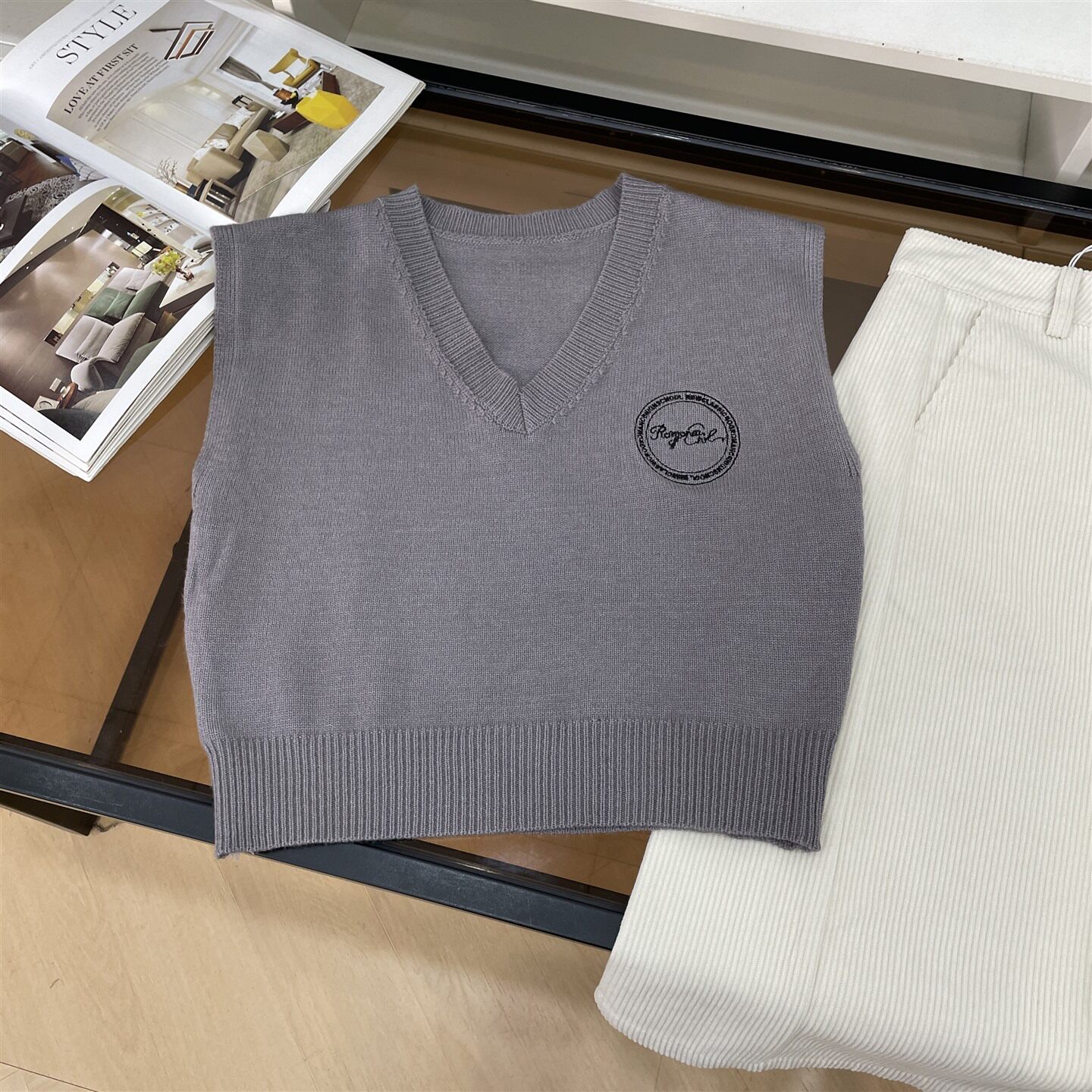 针织马甲女春季新款韩版VV领宽松显瘦无袖短款上衣 K#30