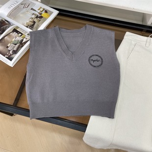 VV领宽松显瘦无袖 韩版 短款 上衣 针织马甲女春季 新款