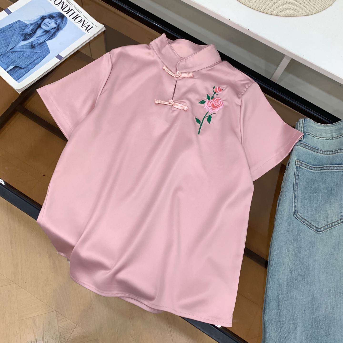 plol领T恤上衣女纯色2025年夏季新款短袖上衣通勤百搭 H#31