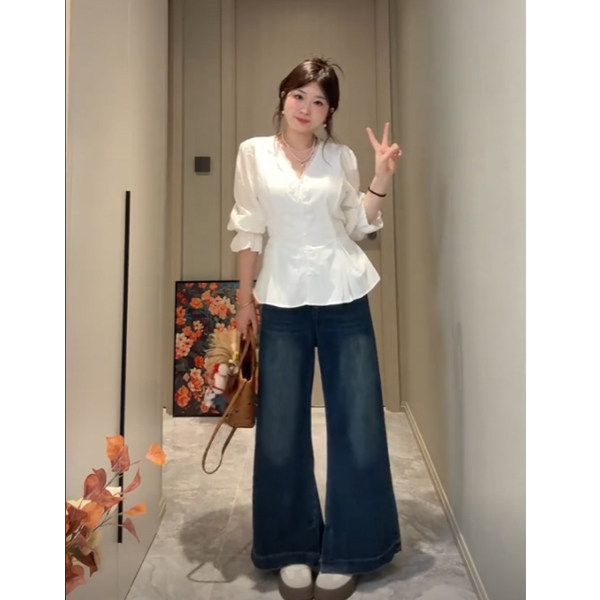2026春季新款大码女装胖MM法式蕾丝拼接长袖衬衫女显瘦上衣