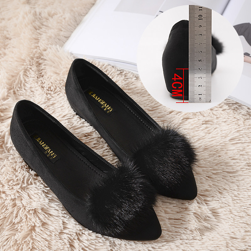 真皮水貂毛毛鞋豆豆鞋女冬秋季2024新款加绒粗跟单鞋尖头毛毛瓢鞋,女鞋,浅口单鞋,淘宝优惠券,粉丝福利购,淘宝优惠卷