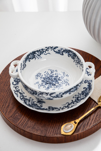 法瓷著名VB器型  出口中古兰花双耳碗碟套装复古白瓷青花咖啡杯