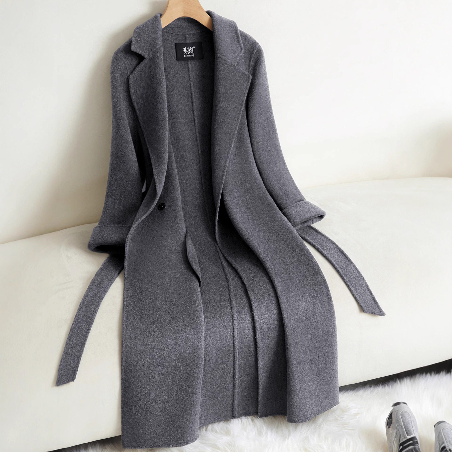 今年流行特惠灰色双面羊绒大衣女2025年新款正肩修身减龄过膝赫本,女装/女士精品,毛呢外套,淘宝优惠券,粉丝福利购,淘宝优惠卷