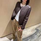 今年流行特惠早春进口植鞣绵羊皮荔枝纹圆领新款 皮衣简约洋气直筒