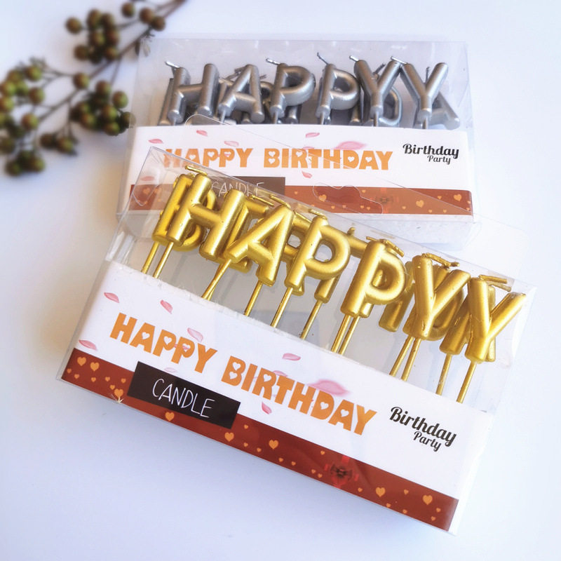 派对金色生日快乐英文蜡烛蛋糕