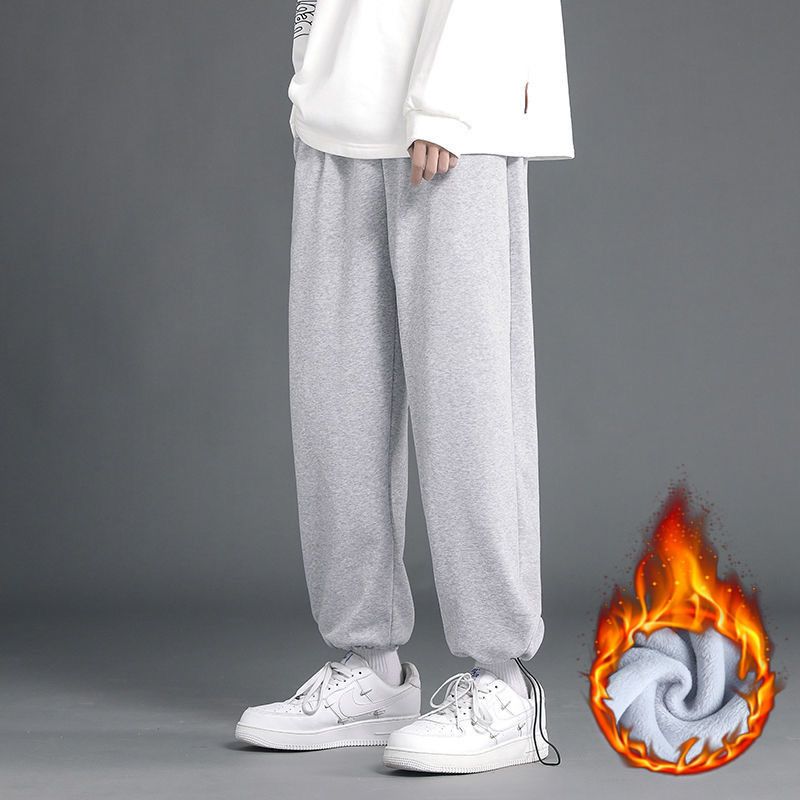 休闲裤秋冬季男男生大码男士加绒宽松裤子束脚潮流卫裤灰色运动裤