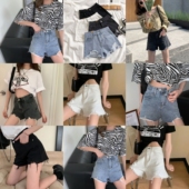显瘦破洞毛边热裤 女薄款 高腰牛仔短裤 小个子夏季 盲盒随机两件