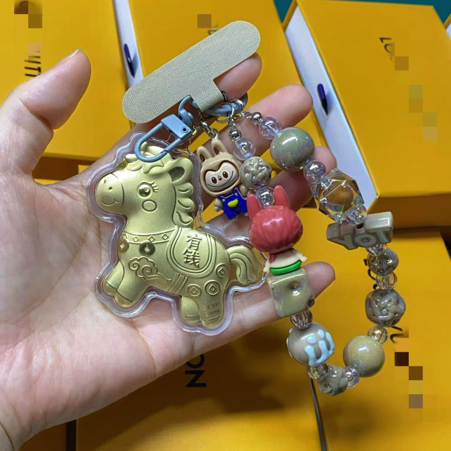 2026马上有钱足金金箔手机链十二生肖马钥匙扣包挂本命年礼物年会