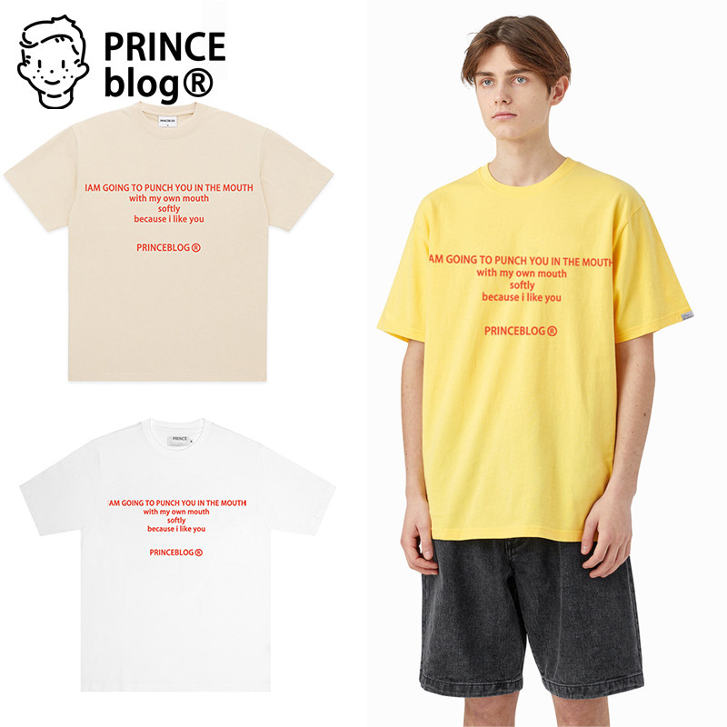 princeblogt恤男纯棉夏美式潮牌青少年高街宽松情侣短袖男士字母t