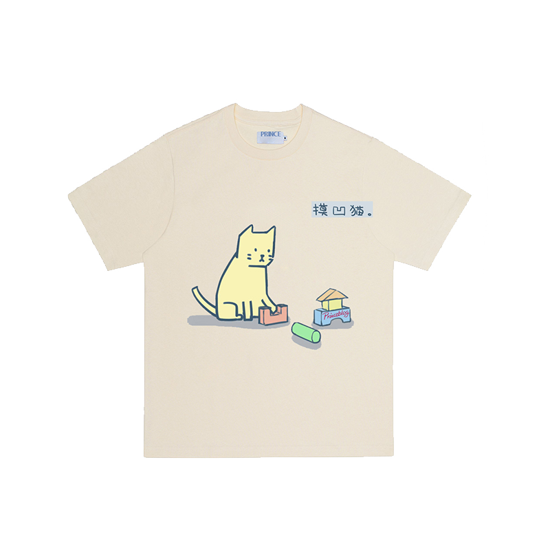 PrinceBlog2021新款 hianimal聯(lián)名摸凹貓印花男女百搭寬松T恤