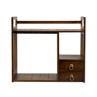 六品堂文房置物架创意楠竹博古架文房四宝收纳架双层毛笔架多功能案头简约笔架书房桌面摆件毛笔挂架书法专用