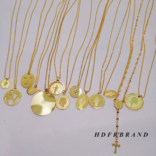 HuoTing钛钢镀金o女高保色项链