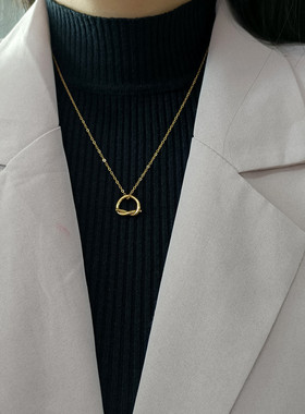 设计师款项链法式百搭小众锁骨链钛钢镀18k真金打结经典毛衣链女