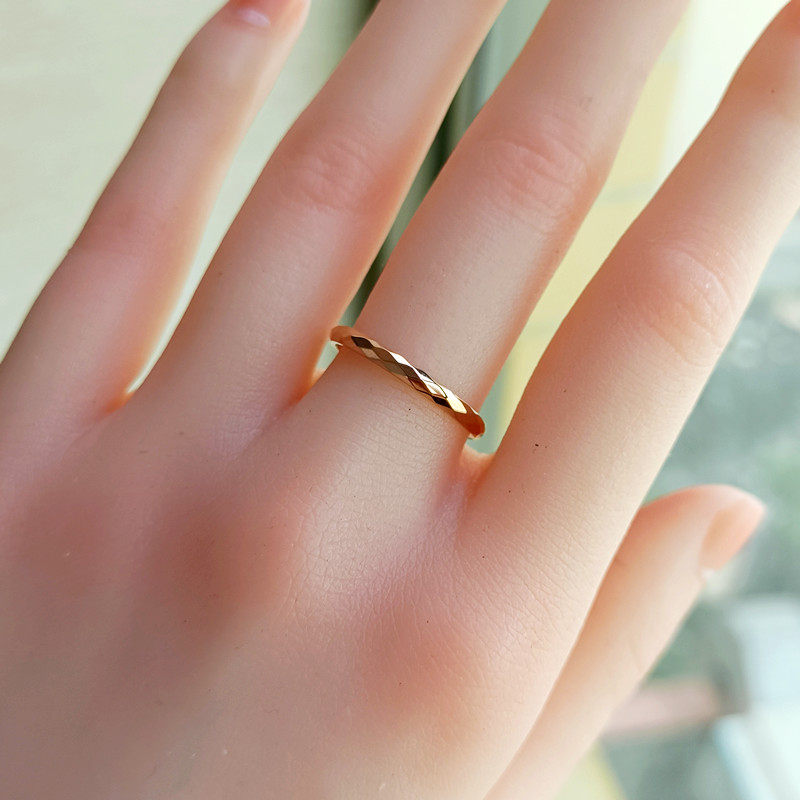 Huo Ting切面ins港风钛钢镀18K玫瑰金色食指戒指女时尚个性网红潮