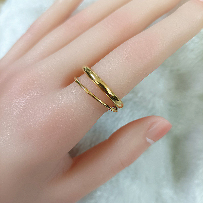 红豆家经典配饰高级感冷淡风双层光面戒指女百搭钛钢金色食指环