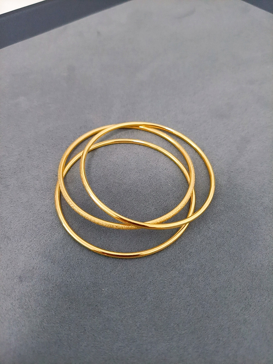 HuoTing女钛钢镀金光面素圈手镯