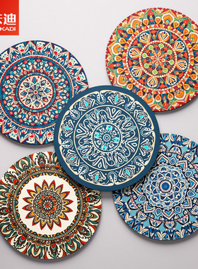 波西米亚家用餐桌隔热垫北欧风圆垫茶台吸水垫防烫防滑杯垫餐盘垫