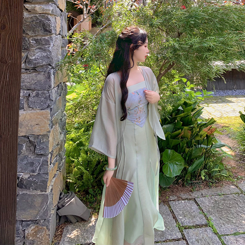 LUJIN의 홈메이드 LUSHAN YUNWU 여성용 새로운 중국 스타일 민족 스타일 복고풍 디자인 앤티크 스커트 가디건 3피스 세트