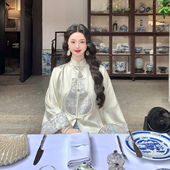 上衣水波纹半身裙少女 高级哑光缎瓷瓶中式 麓津自制 青花美人瓶