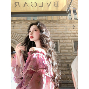 麓津自制《莓果气泡》玫瑰色印花雪纺衬衫少女温柔风仙仙长袖上衣