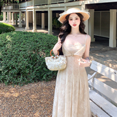 复古优雅吊带仙女气质蕾丝连衣裙子 春夏季 麓津自制 奶油栀子