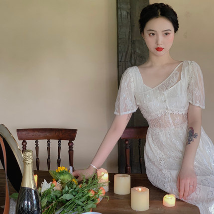 麓津自制《萤火烛光》法式复古飞飞袖初恋小裙子夏季纯色连衣裙女,女装/女士精品,连衣裙,淘宝优惠券,粉丝福利购,淘宝优惠卷