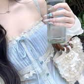 2色蕾风天丝亚麻气质粉嫩重工小吊带上衣 法式 麓津自制 甜奶油